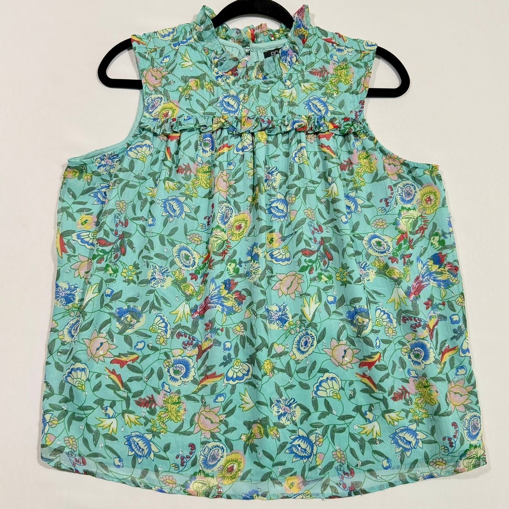 Anthropologie RD-Koko Blouse S Womens Mint Floral Lurex Metallic Coquette Prep